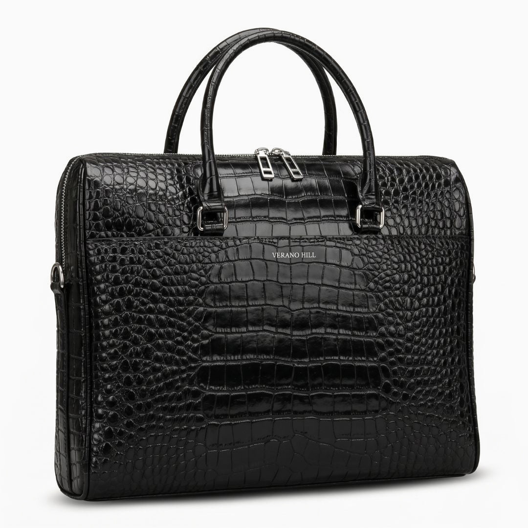 Croc-Embossed Leather Briefcase