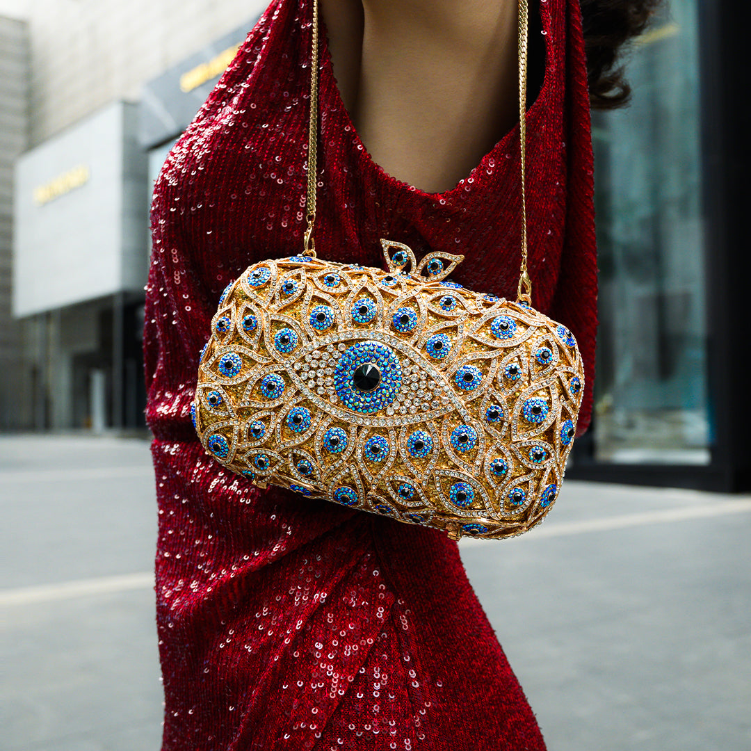 Crystal Evil Eye Clutch Tasche - Gold