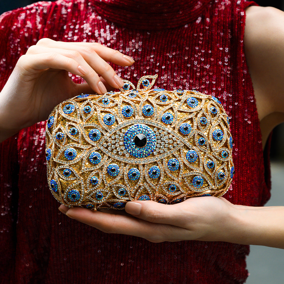 Crystal Evil Eye Clutch Tasche - Gold