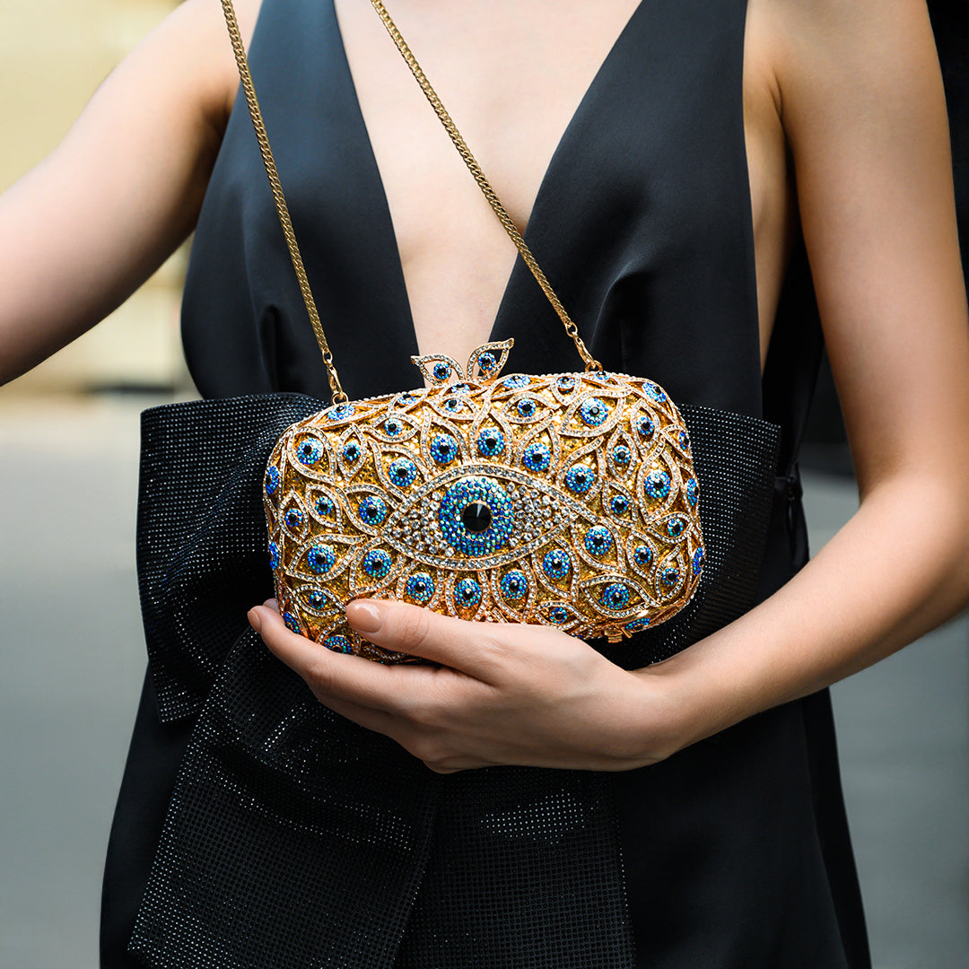 Crystal Evil Eye Clutch Tasche - Gold