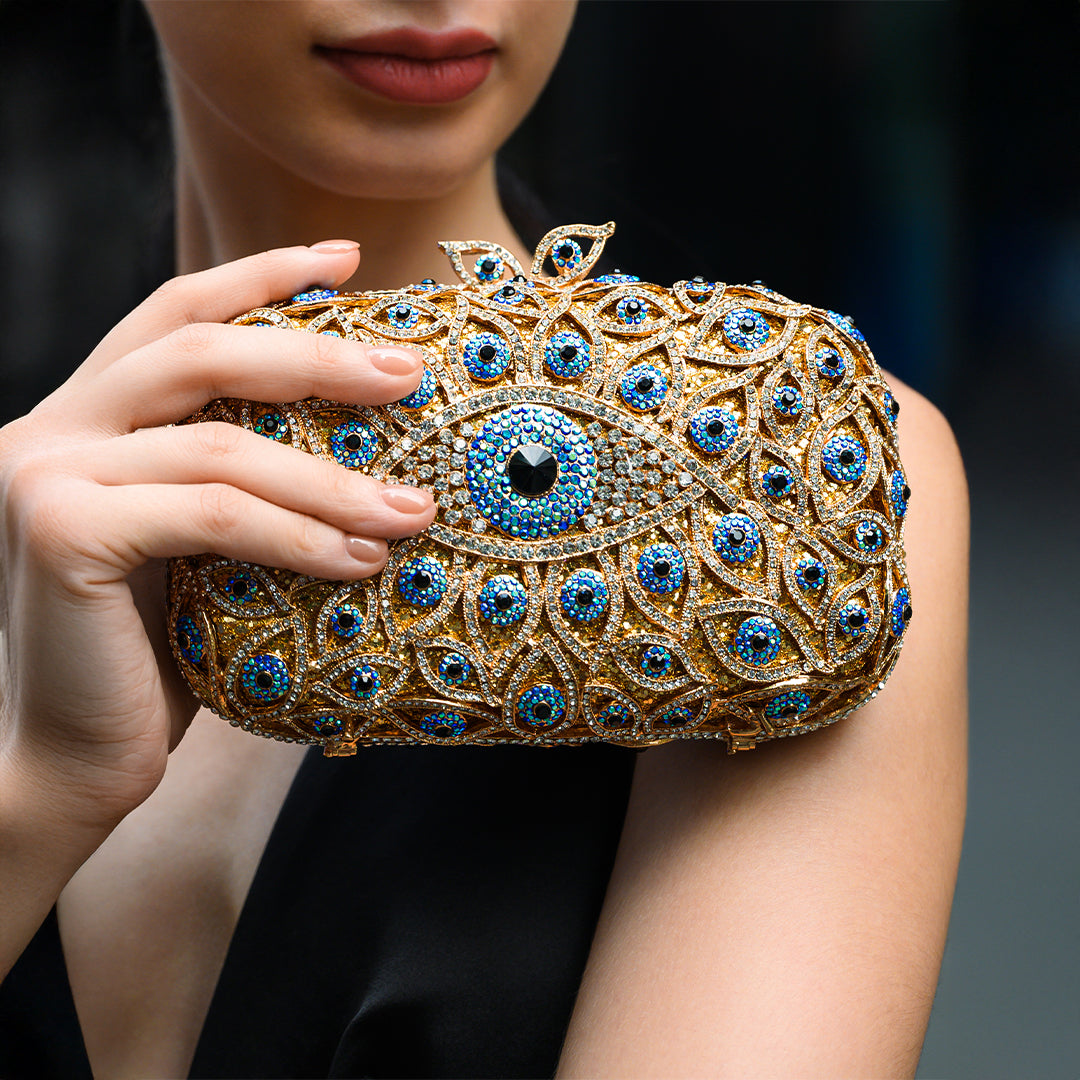 Crystal Evil Eye Clutch Tasche - Gold