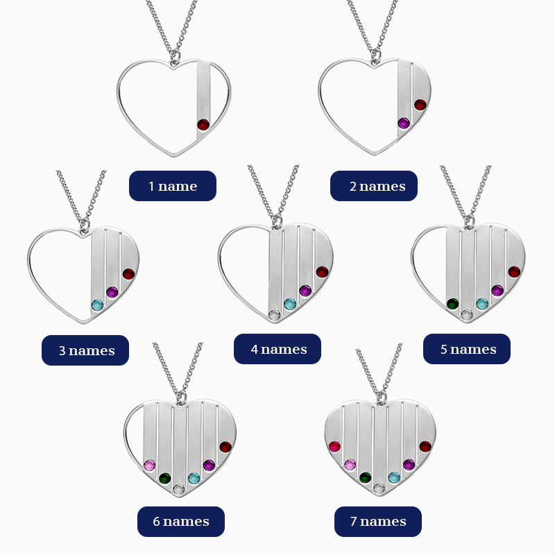Geburtsstein Familie Herz Name Halskette